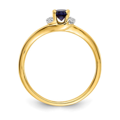 14K Gelbgold Ring mit echtem Diamant und ovalem Saphir