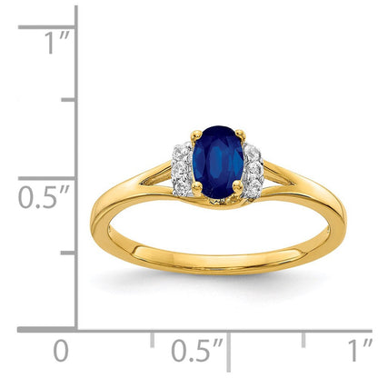 14K Gelbgold Ring mit echtem Diamant und ovalem Saphir