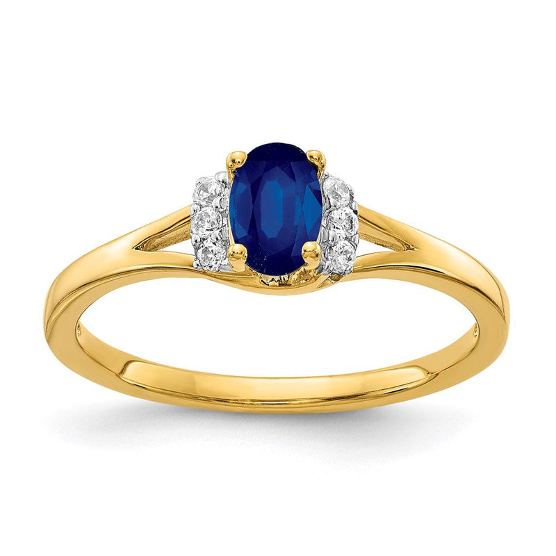 14K Gelbgold Ring mit natürlichem Diamant und ovalem blauem Saphir