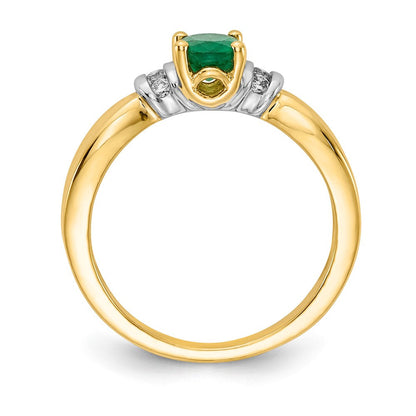 14K Gelbgold Ring mit rhodiniertem echten Diamant und ovalem Smaragd
