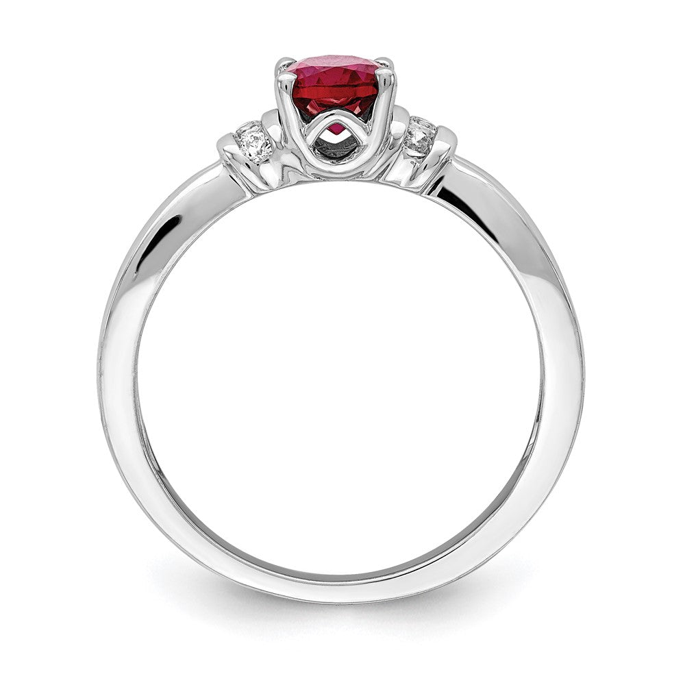 14K Weißgold Ring mit echtem Diamant und ovalem Rubin