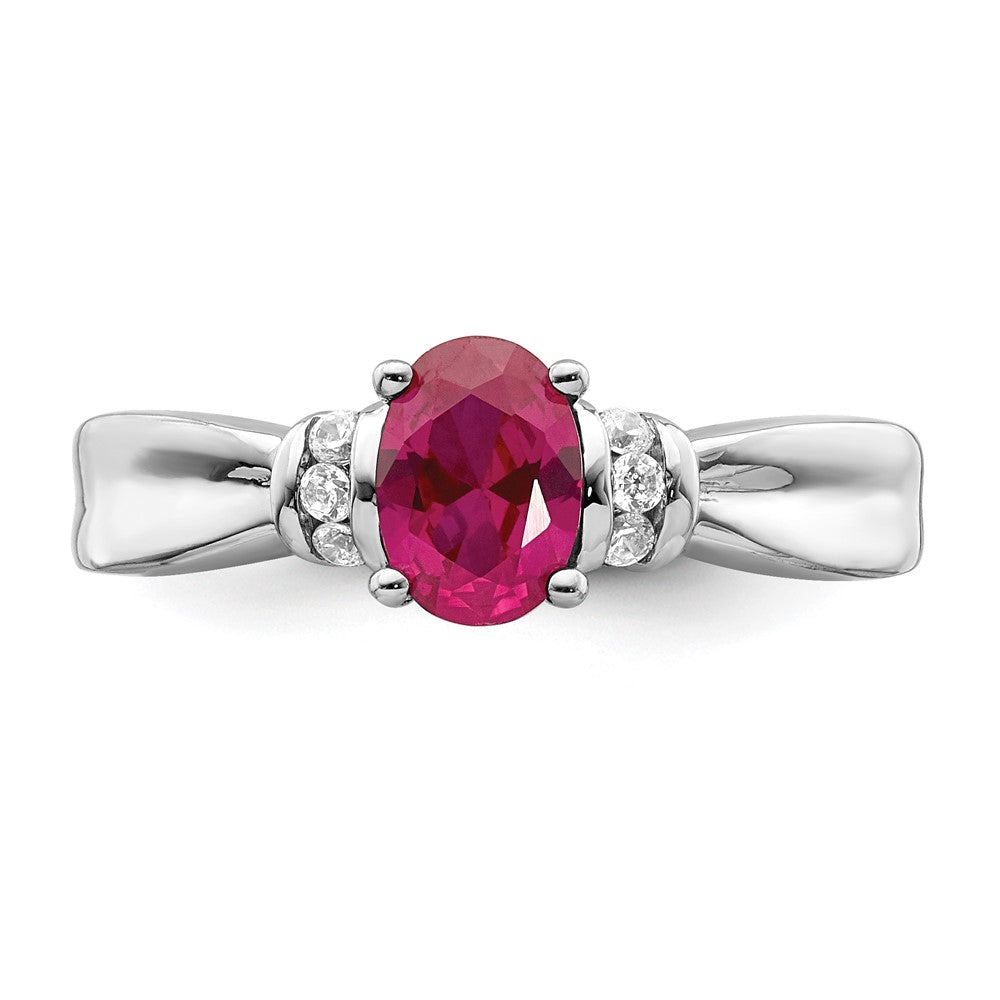 14K Weißgold Ring mit echtem Diamant und ovalem Rubin