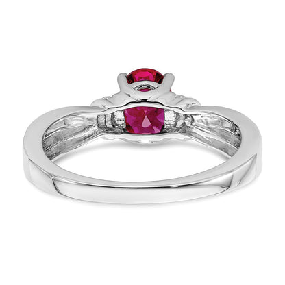14K Weißgold Ring mit echtem Diamant und ovalem Rubin