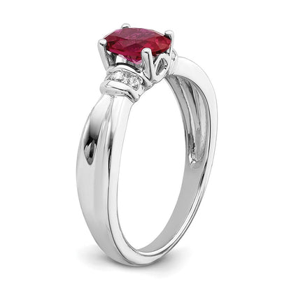 14K Weißgold Ring mit echtem Diamant und ovalem Rubin