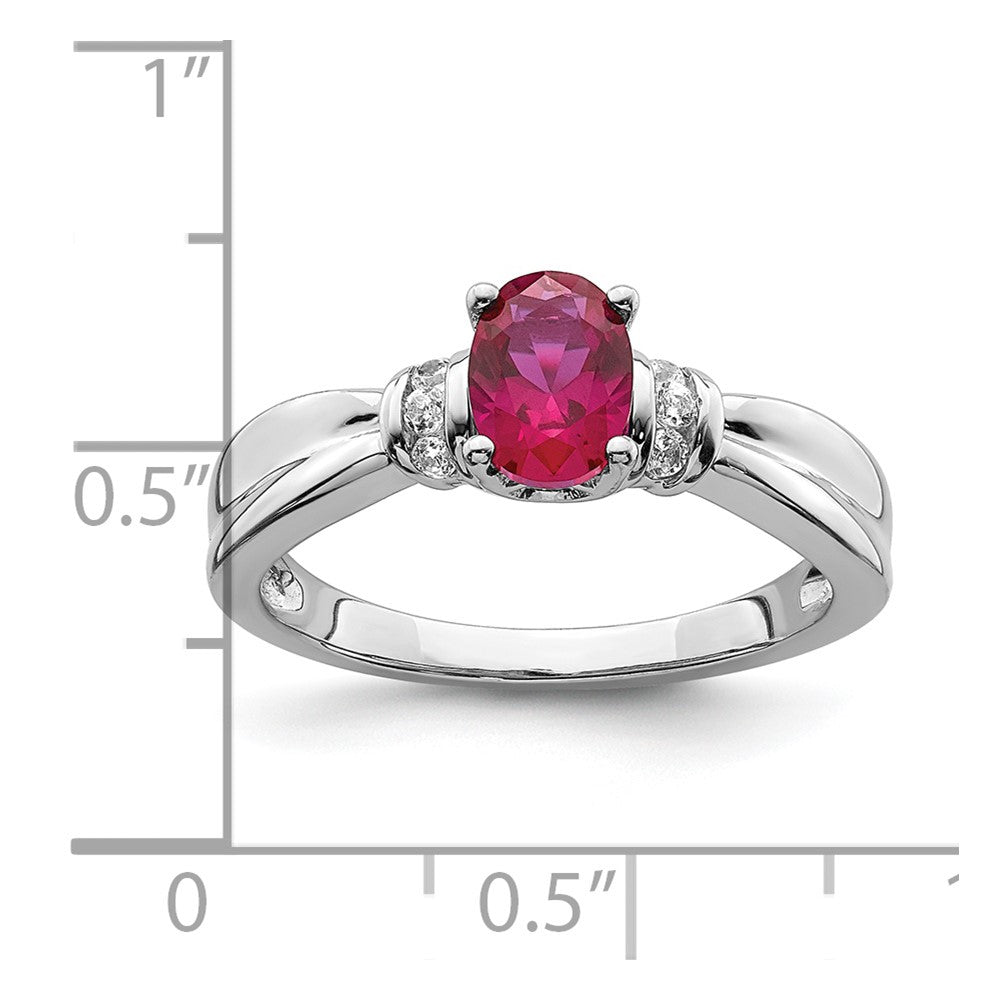 14K Weißgold Ring mit echtem Diamant und ovalem Rubin