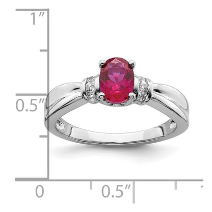 14K Weißgold Ring mit echtem Diamant und ovalem Rubin