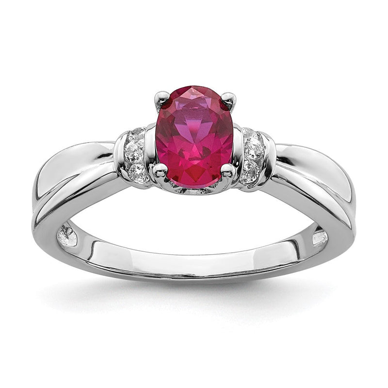 14K Weißgold Ring mit natürlichen Diamanten und ovalem Rubin