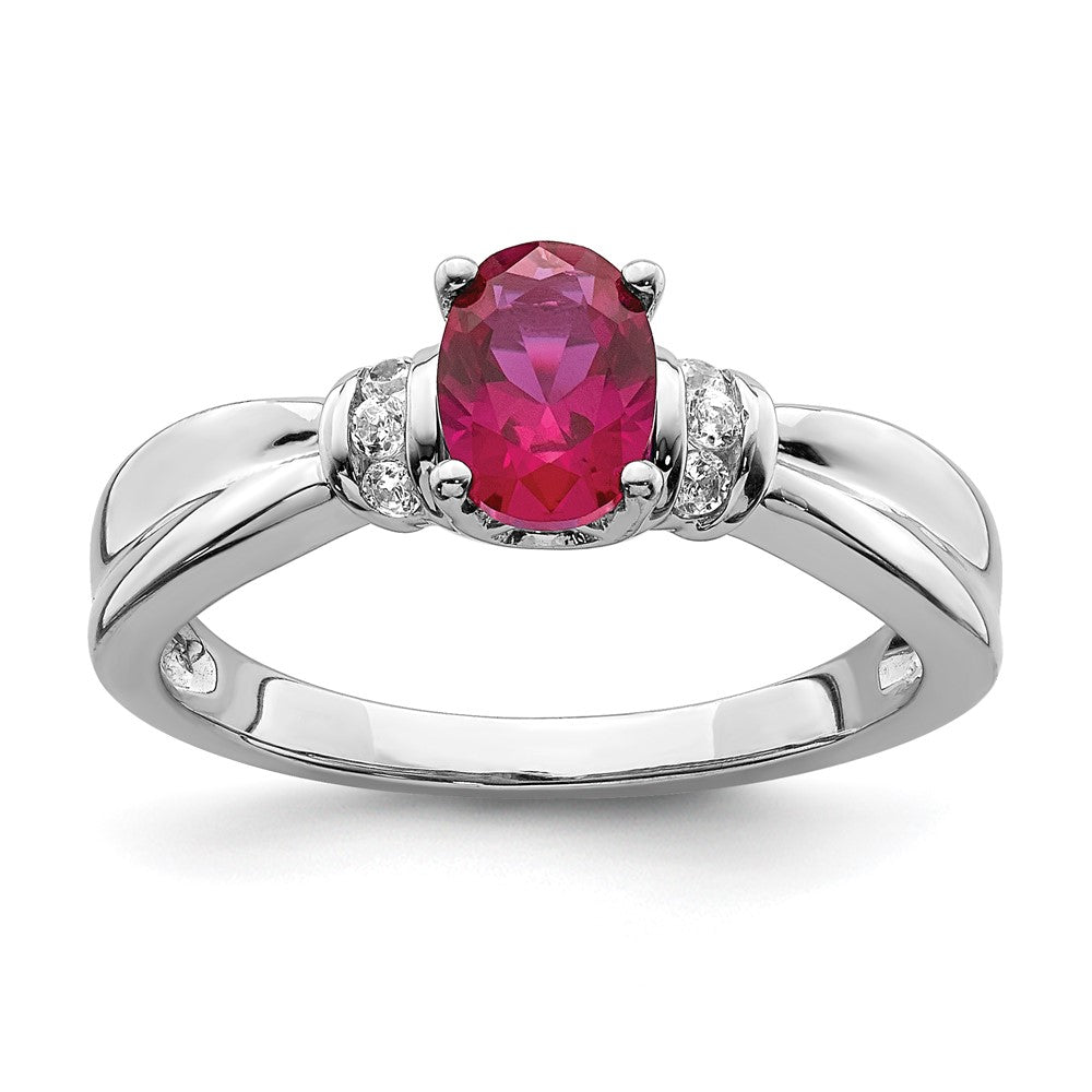 14K Weißgold Ring mit echtem Diamant und ovalem Rubin