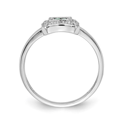 14K Weißgold Ring mit quadratischem Design, Smaragd und echten Diamanten