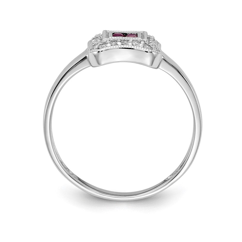14K Weißgold Ring mit quadratischem Design, Rubin und echten Diamanten