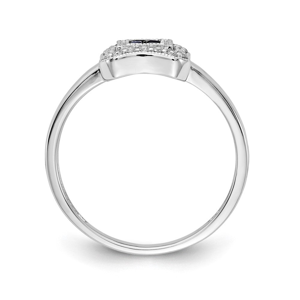 14K Weißgold Ring mit quadratischem Design, Saphir und echten Diamanten