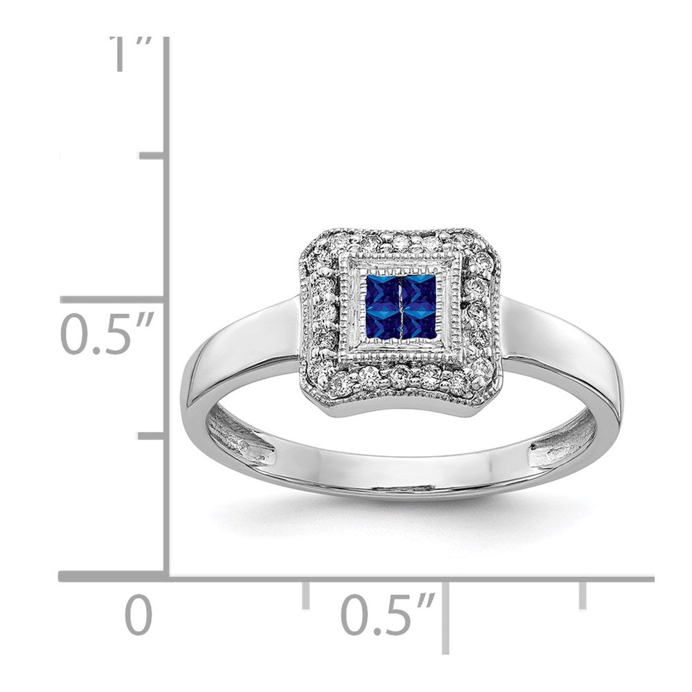 14K Weißgold Ring mit quadratischem Design, Saphir und echten Diamanten