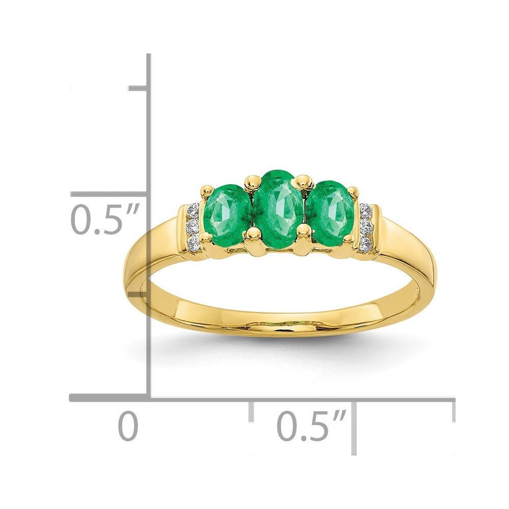 10K Gelbgold Poliert Dreifach Smaragd und Diamant 3-stone Ring