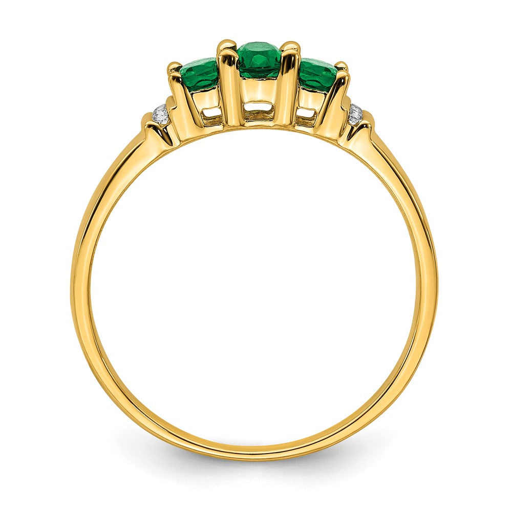 14K Gelbgold polierter Ring mit dreifachem Smaragd und echten Diamanten im 3-Stein-Design
