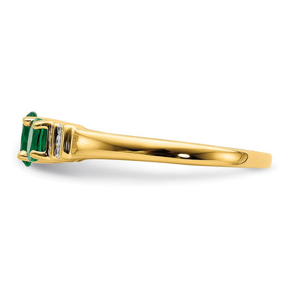 14K Gelbgold polierter Ring mit dreifachem Smaragd und echten Diamanten im 3-Stein-Design