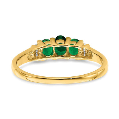 14K Gelbgold polierter Ring mit dreifachem Smaragd und echten Diamanten im 3-Stein-Design