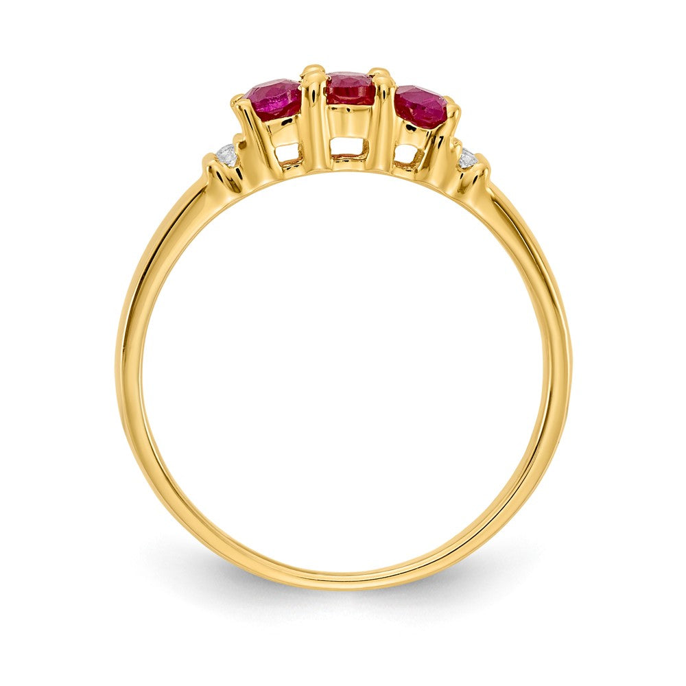 10K Gelbgold Poliert Dreifach Rubin und Diamant 3-stone Ring