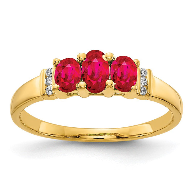 14K Gelbgold Dreistein-Ring mit Rubin und natürlichem Diamant