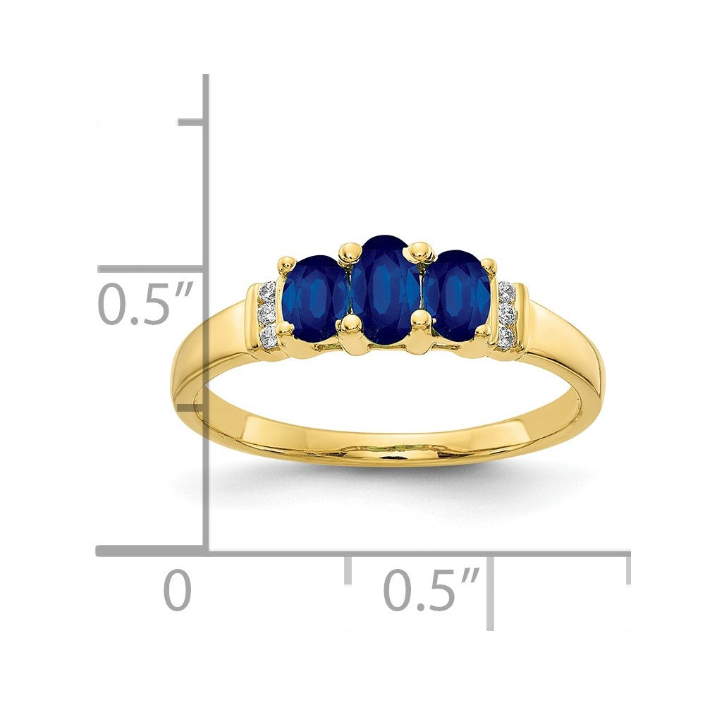 10K Gelbgold Poliert Dreifach Saphir und Diamant 3-stone Ring