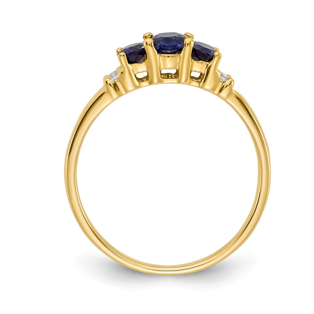 14K Gelbgold Ring, poliert, mit drei Saphiren und drei echten Diamanten