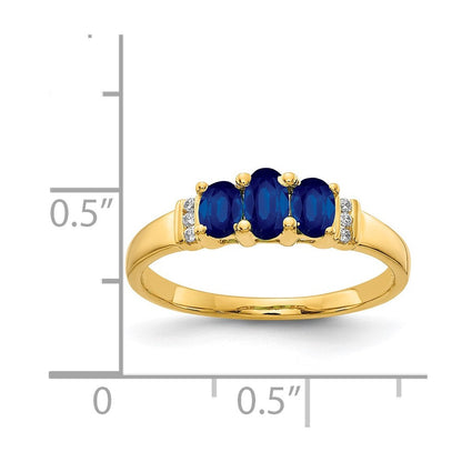 14K Gelbgold Ring, poliert, mit drei Saphiren und drei echten Diamanten