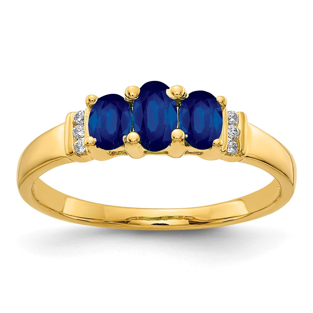 14K Gelbgold Ring, poliert, mit drei Saphiren und drei echten Diamanten