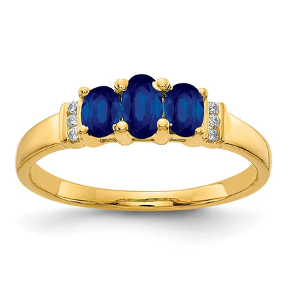 14K Gelbgold Ring, poliert, mit drei Saphiren und drei echten Diamanten