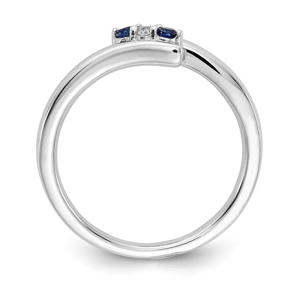 14K Weißgold Ring mit echtem Diamant und Saphir, 3-Steine