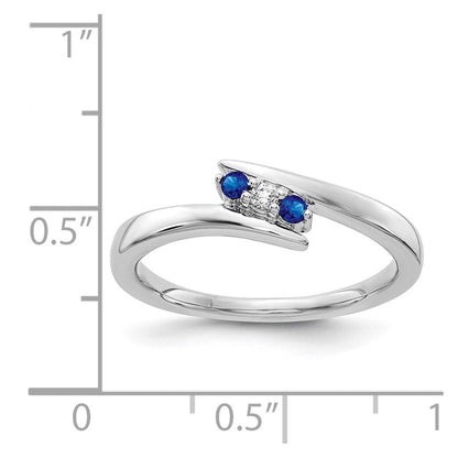 14K Weißgold Ring mit echtem Diamant und Saphir, 3-Steine