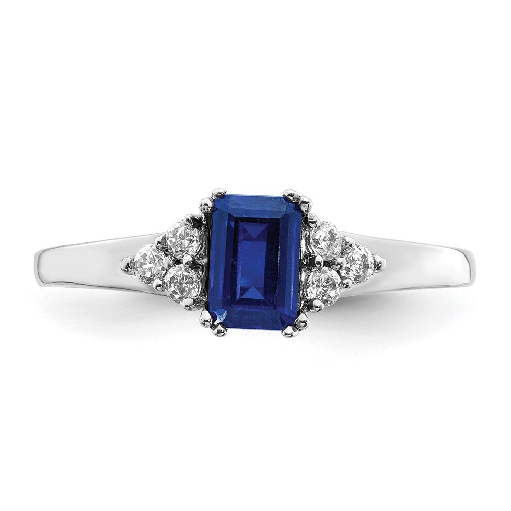 14K Weißgold Ring mit echten Diamanten und Saphiren