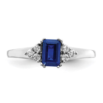 14K Weißgold Ring mit echten Diamanten und Saphiren