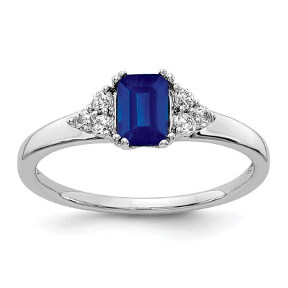 14K Weißgold Ring mit echten Diamanten und Saphiren