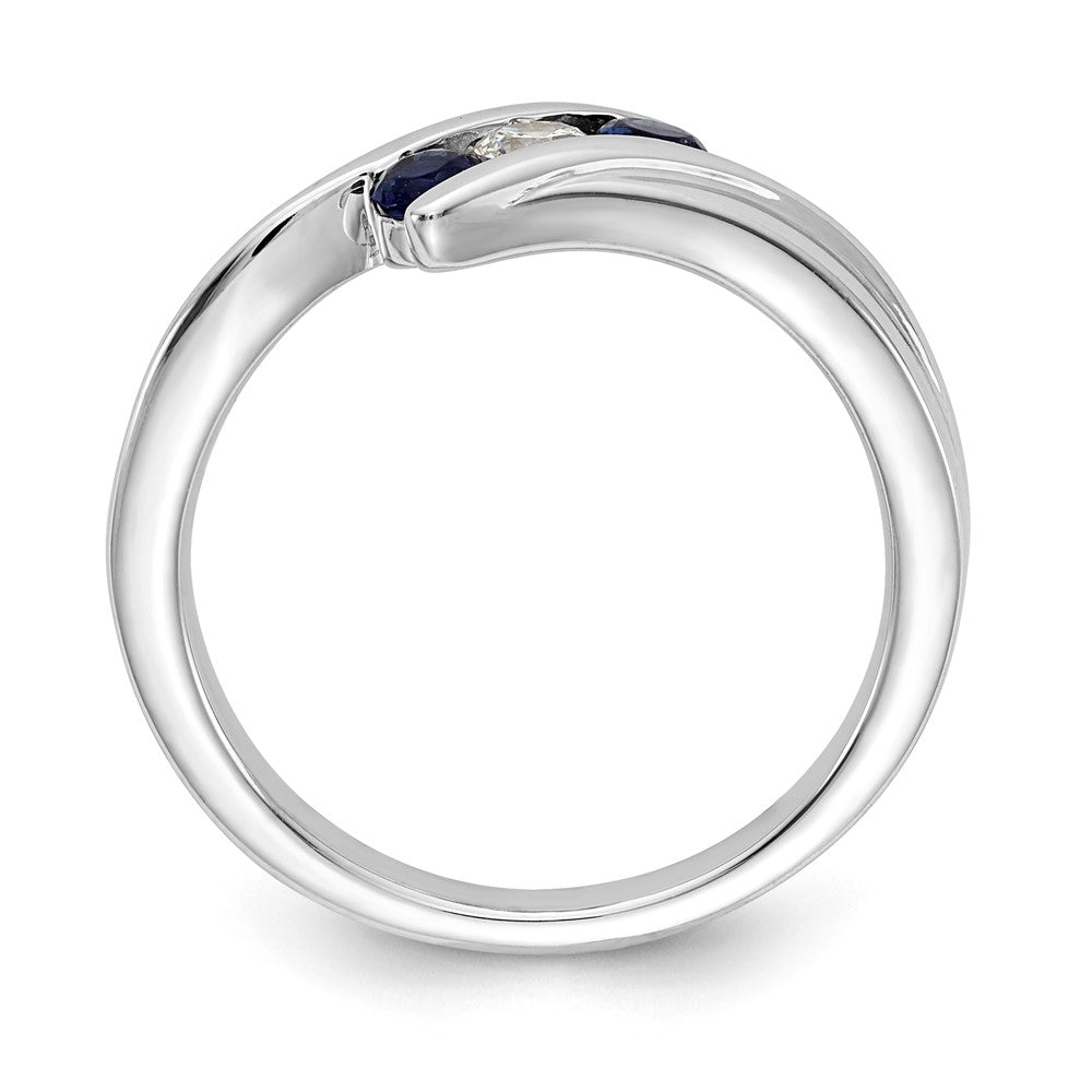 14K Weißgold Ring mit Saphir und echten Diamanten im 3-Stein-Design