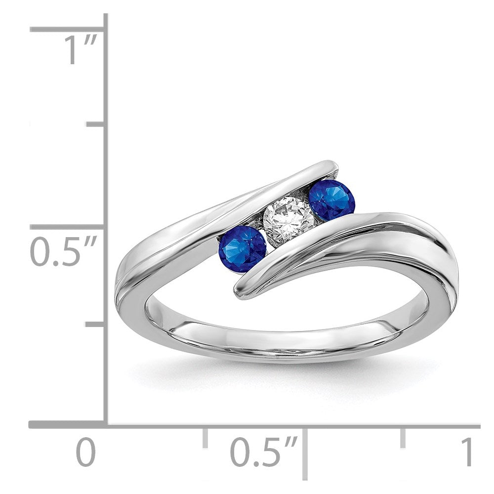 14K Weißgold Ring mit Saphir und echten Diamanten im 3-Stein-Design