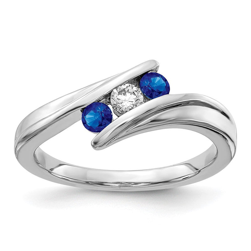 14K Weißgold Dreistein-Ring mit Saphir und natürlichem Diamant