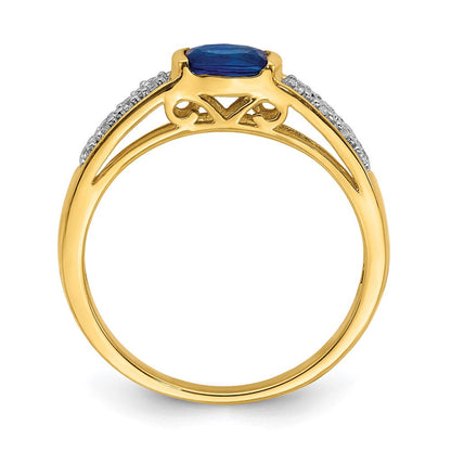 14K Gelbgold Ring mit ovalem Ost-West-Saphir und echten Diamanten
