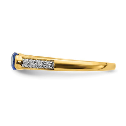 14K Gelbgold Ring mit ovalem Ost-West-Saphir und echten Diamanten
