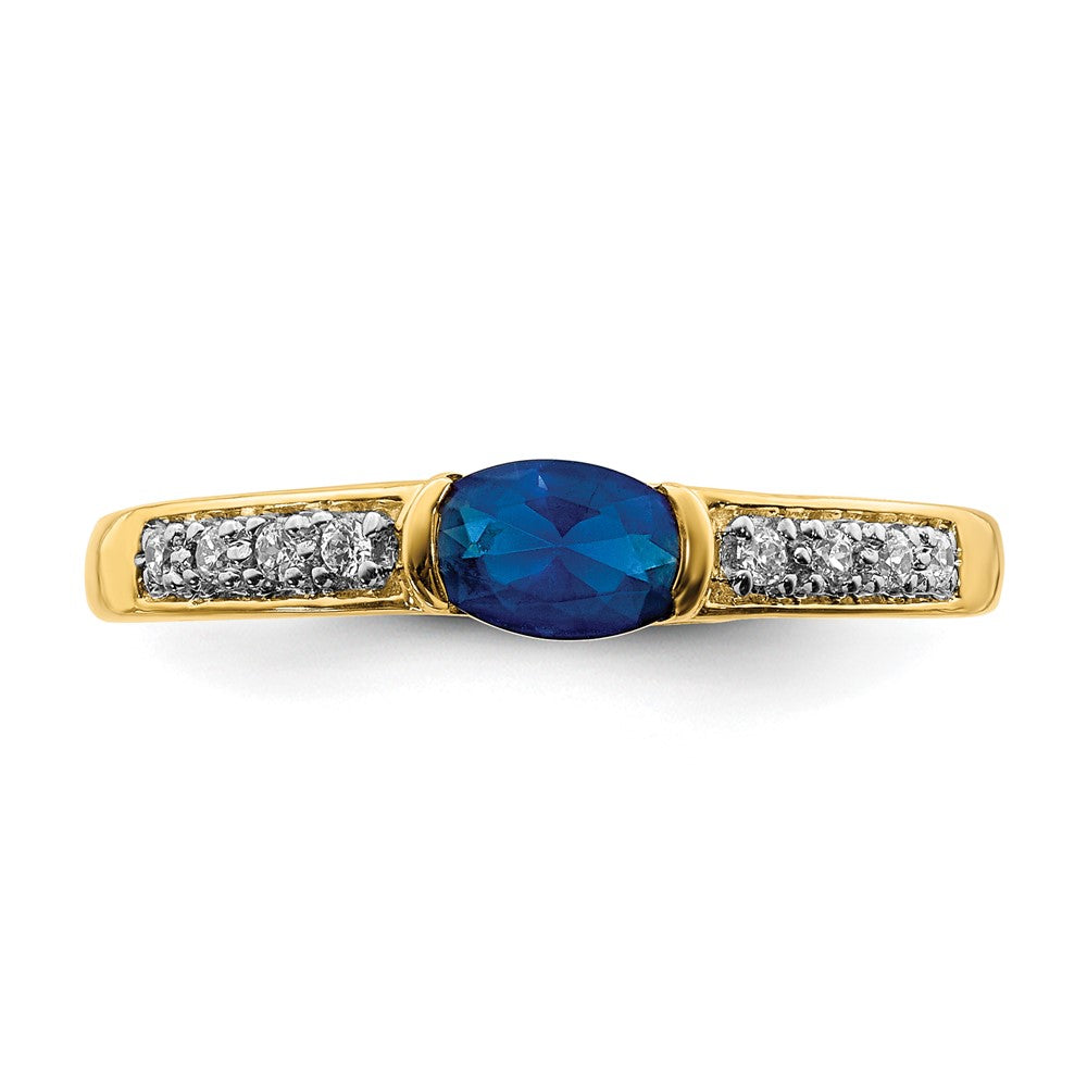 14K Gelbgold Ring mit ovalem Ost-West-Saphir und echten Diamanten