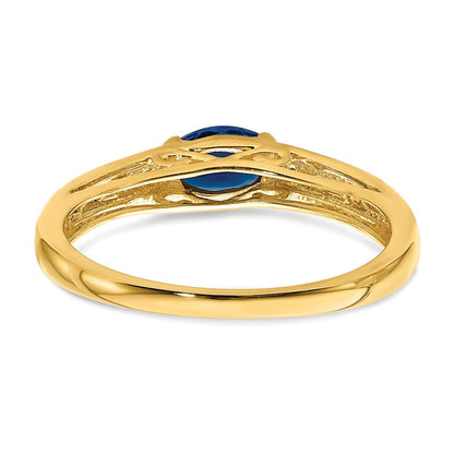 14K Gelbgold Ring mit ovalem Ost-West-Saphir und echten Diamanten