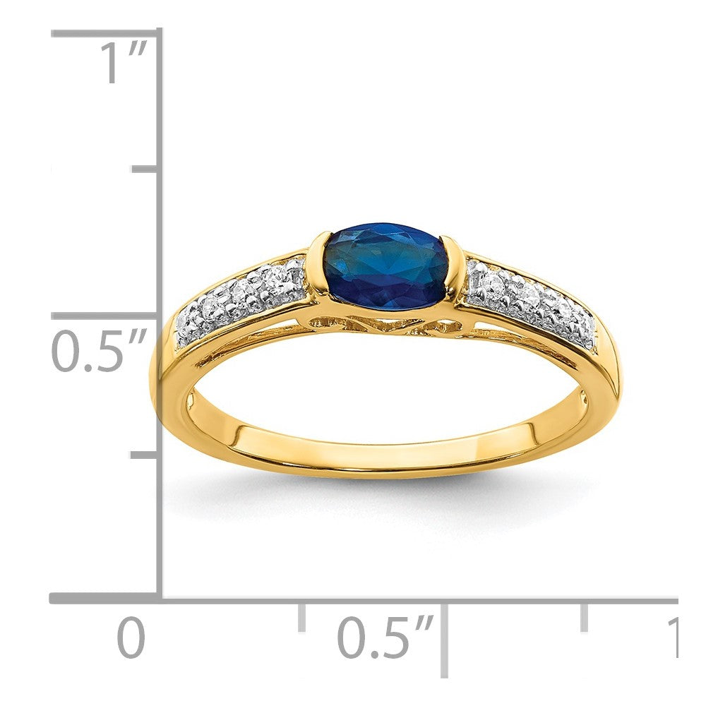 14K Gelbgold Ring mit ovalem Ost-West-Saphir und echten Diamanten