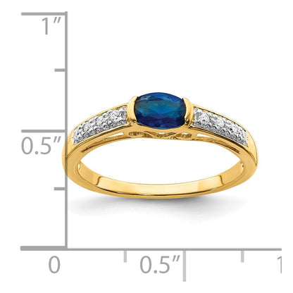 14K Gelbgold Ring mit ovalem Ost-West-Saphir und echten Diamanten