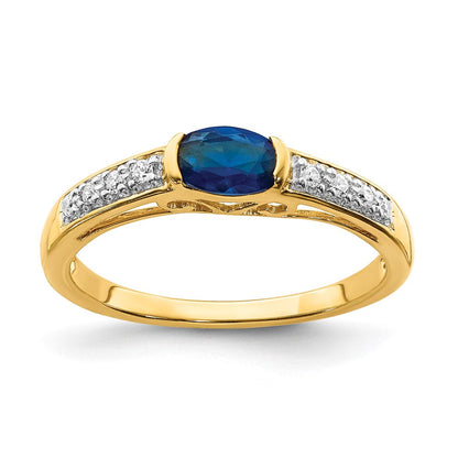 14K Gelbgold Ring mit ovalem Ost-West-Saphir und echten Diamanten