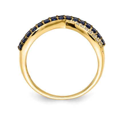 14K Gelbgold Ring mit Saphir und echtem Diamant