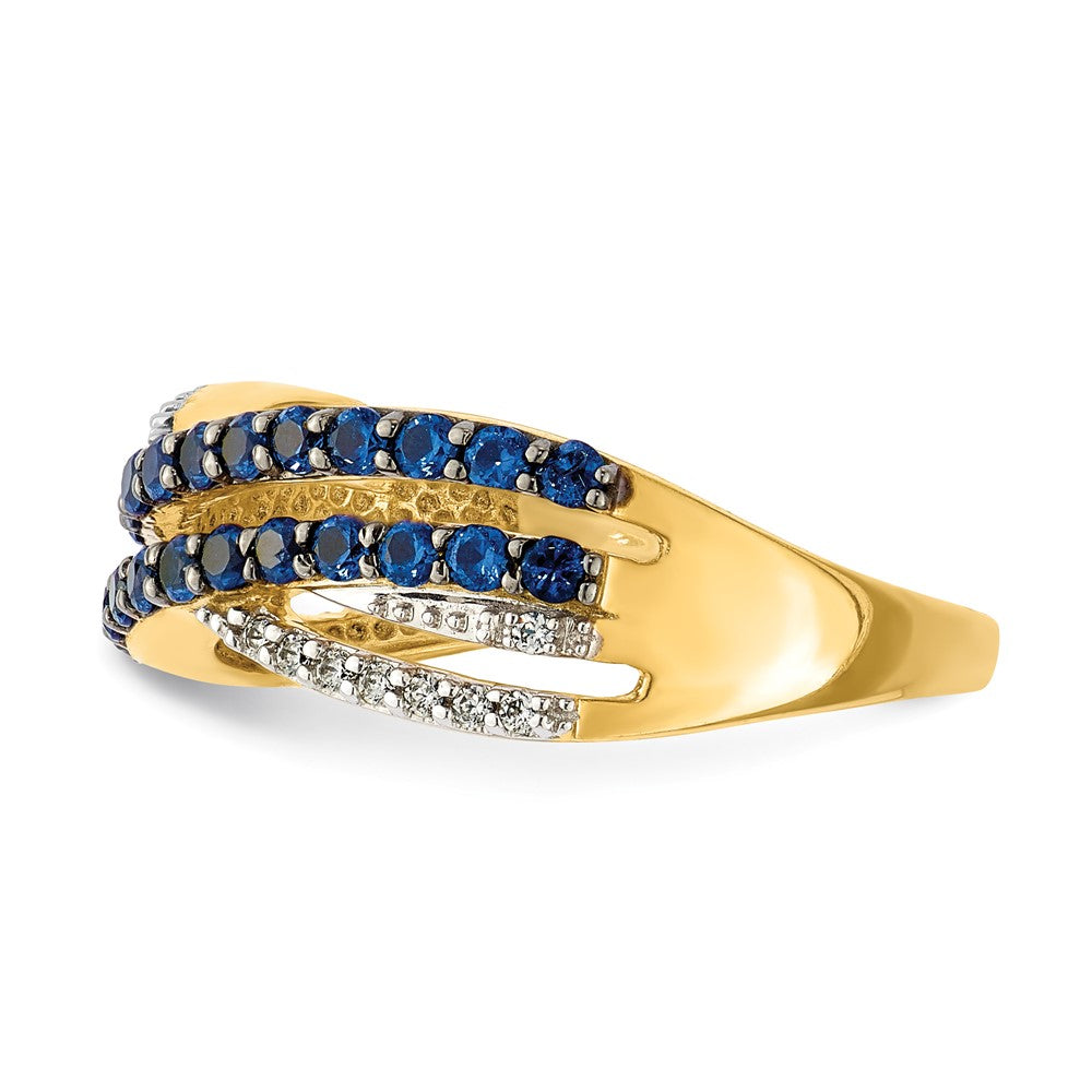 14K Gelbgold Ring mit Saphir und echtem Diamant