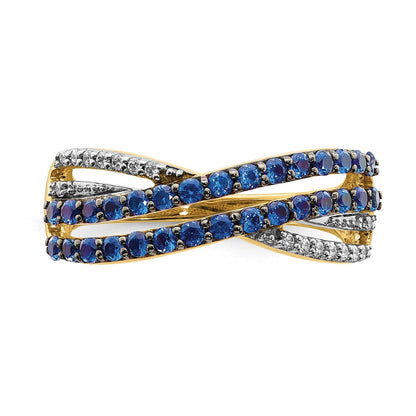 14K Gelbgold Ring mit Saphir und echtem Diamant