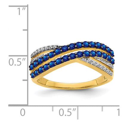 14K Gelbgold Ring mit Saphir und echtem Diamant