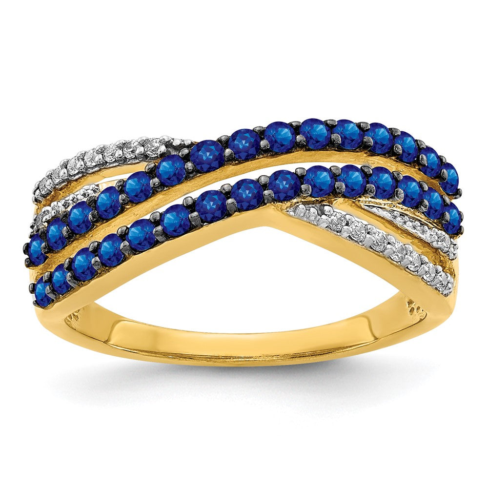 14K Gelbgold Ring mit Saphir und echtem Diamant