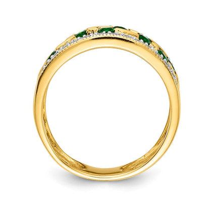 14K Gelbgold Ring mit Smaragd und echtem Diamant