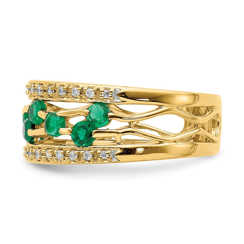 14K Gelbgold Ring mit Smaragd und echtem Diamant
