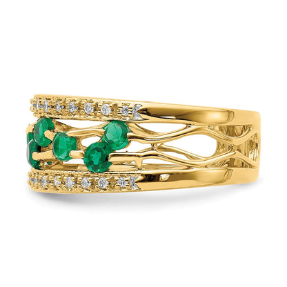 14K Gelbgold Ring mit Smaragd und echtem Diamant